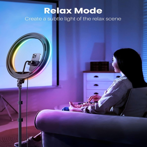 12" Ring Light with Stand 72" Tall & 2 Phone Holders,38 Color Modes Selfie LED Ring Light with Tripod Stand for iPhone/Android,Big Ring Light for