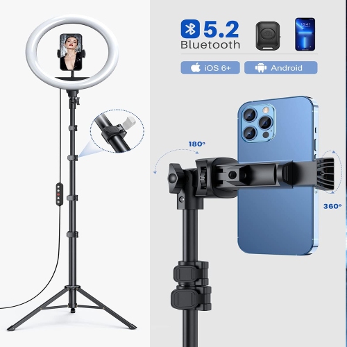 12" Ring Light with Stand 72" Tall & 2 Phone Holders,38 Color Modes Selfie LED Ring Light with Tripod Stand for iPhone/Android,Big Ring Light for