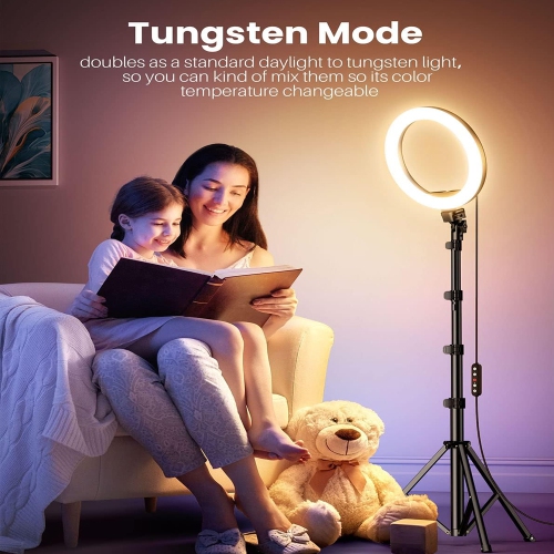 12" Ring Light with Stand 72" Tall & 2 Phone Holders,38 Color Modes Selfie LED Ring Light with Tripod Stand for iPhone/Android,Big Ring Light for