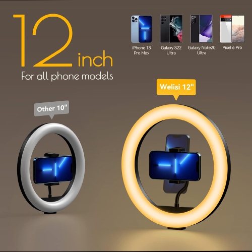 12" Selfie Ring Light with 63" Tripod Stand, Dimmable LED Ring Light with Phone Holder and Wireless Remote, [2-in-1] RGB & Selfie Stick for