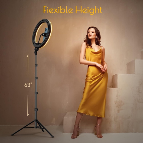 12" Selfie Ring Light with 63" Tripod Stand, Dimmable LED Ring Light with Phone Holder and Wireless Remote, [2-in-1] RGB & Selfie Stick for