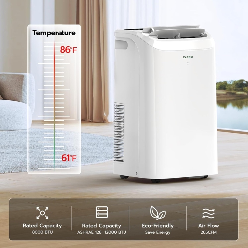 Climatiseurs portatifs 12 000 BTU de ZAFRO avec Wi-Fi, 44 dB ultra-silencieux, R32 écologique, refroidissement rapide en 30s, aucun