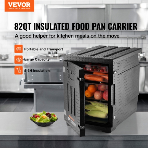 VEVOR 82 Qt Insulated Food Pan Carrier, Hot Box for Catering, LLDPE Food Box Carrier with Double Buckles, Front Loading Food Warmer for Restaurant,