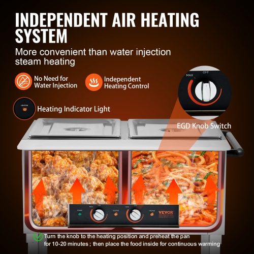 VEVOR 2-Pan Commercial Food Warmer, 2 x 20.6QT Electric Steam Table, 1000W Professional Buffet Catering Food Warmer with 4 Wheels, Food Grade