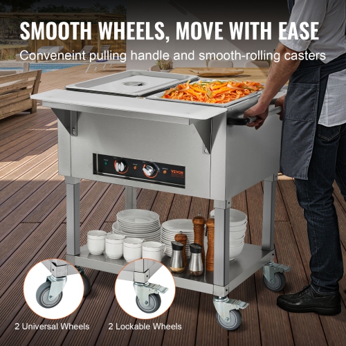 VEVOR 2-Pan Commercial Food Warmer, 2 x 20.6QT Electric Steam Table, 1000W Professional Buffet Catering Food Warmer with 4 Wheels, Food Grade