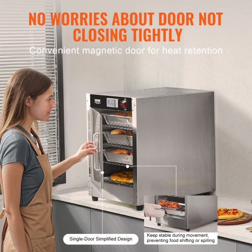 VEVOR 4-Tier Hot Box Food Warmer, Concession Warmer with Water Tray, 4 Pans,Single-door and Adjustable Shelves, Stainless Steel Food Warmer Cabinet,