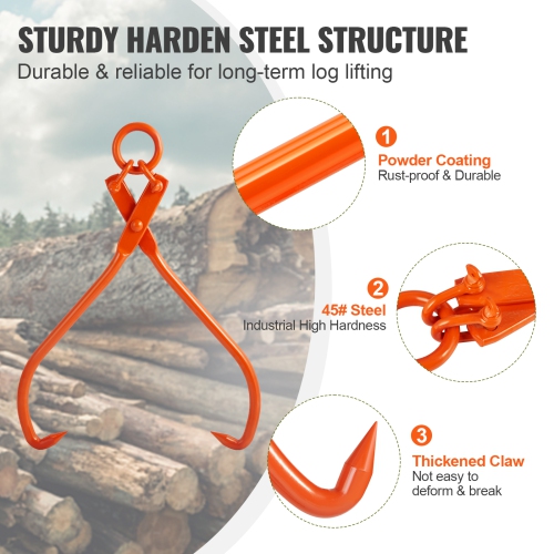 VEVOR 32 inch Log Skidding Tongs,2 Claw Log Lifting Tongs, Heavy Duty Steel Lumber Skidding Tongs, 1543 lbs/700 kg Loading Capacity,Log Lifting,