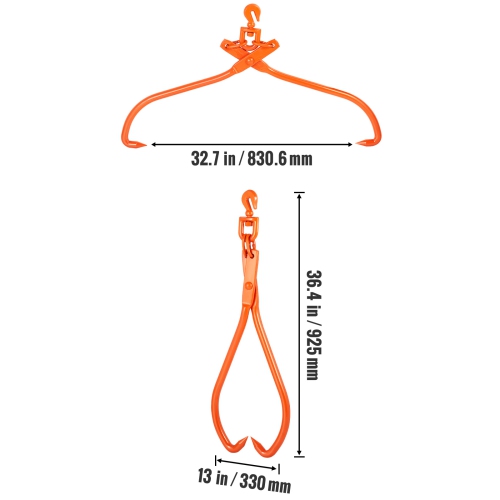 VEVOR 32 inch 2 Claw Log Skidding Tongs, Heavy Duty Rotating Steel Lumber Skidding Tongs, 1543 lbs/700 kg Loading Capacity, Log Lifting, Handling,