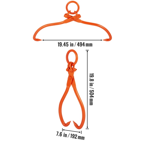 VEVOR 18 inch Log Skidding Tongs,2 Claw Log Lifting Tongs, Heavy Duty Steel Lumber Skidding Tongs, 772 lbs/350 kg Loading Capacity, Log Lifting,