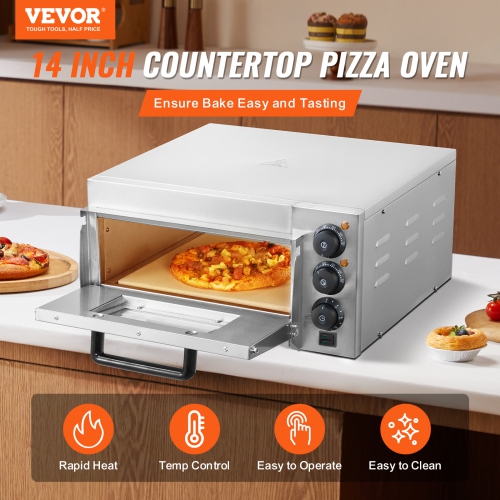 VEVOR 14" Commercial Pizza Oven Countertop, Single Deck Layer, Stainless Steel Electric Pizza Oven with Stone and Handle, Multipurpose Pizza Maker