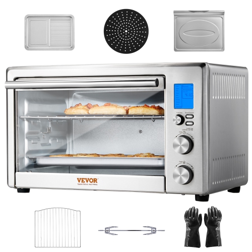 VEVOR 10-IN-1 Convection Oven, 28L/29.6Qt Multifunctional Conventional Oven Countertop, 1800W 4-Tier Toaster with Glass Door, with Trays Wire Racks