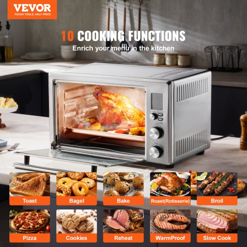 VEVOR 10-IN-1 Convection Oven, 28L/29.6Qt Multifunctional Conventional Oven Countertop, 1800W 4-Tier Toaster with Glass Door, with Trays Wire Racks