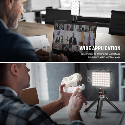 Basic Selfie Light with Front & Back Phone Clip, 60 LED 2000mAh Rechargeable CRI 95+, 3 Light Modes, Portable Clip on Light for Phone/Tablet/Laptop