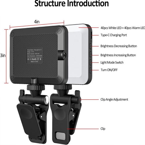 Rechargeable Selfie Light, Clip Fill Light for Phone Laptop Tablet Portable Light for Video Conference Live Streaming Zoom Call Makeup Picture