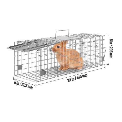 VEVOR Live Animal Cage Trap, 24" x 8" x 8" Humane Cat Trap Galvanized Iron, Folding Animal Trap with Handle for Rabbits, Stray Cats, Squirrels,