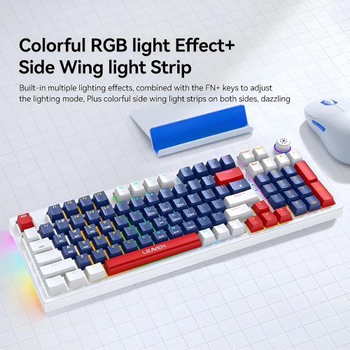 Mechanical keyboard gaming keyboard wireless 96-key hot-swappable Bluetooth keyboard 5.0/2.4G/wired with keycap puller blue, white, red