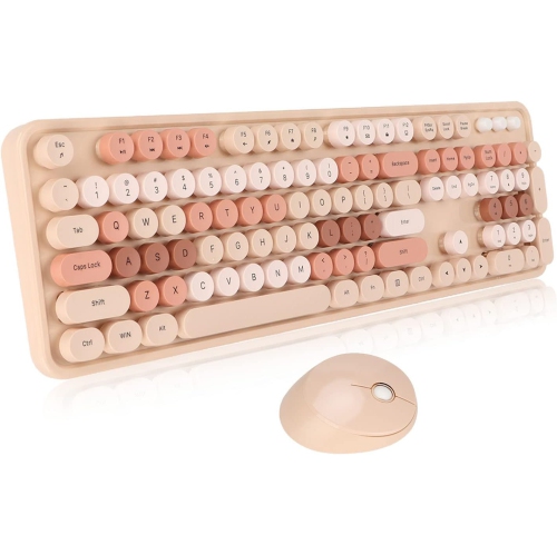 GREEN SCENIC  Wireless Keyboard And Mouse Combo, Beautiful Typewriter Style Membrane, Silent, 105 Keys, Full Size, Colorful Retro Round Keycaps