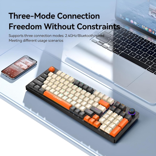 Mechanical keyboard gaming keyboard wireless 96-key hot-swappable Bluetooth keyboard 5.0/2.4G/wired with keycap puller white gray orange( red axis)