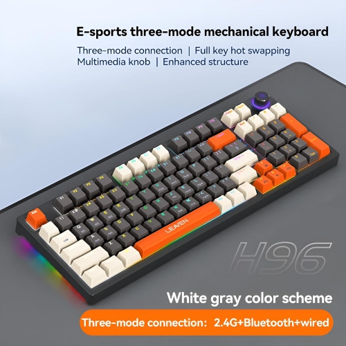 Mechanical keyboard gaming keyboard wireless 96-key hot-swappable Bluetooth keyboard 5.0/2.4G/wired with keycap puller white gray orange( red axis)