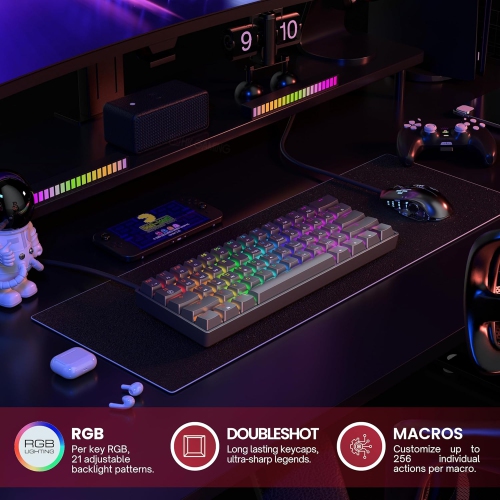 Mechanical Gaming Keyboard - 61 Keys Blue Switches - Black - Rainbow Light - ABS Keycaps