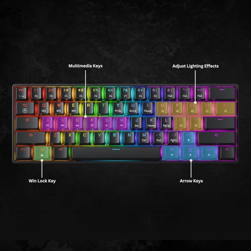 Mechanical Gaming Keyboard - 61 Keys Blue Switches - Black - Rainbow Light - ABS Keycaps