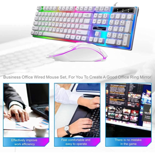 Rainbow Gaming Keyboard Mouse Combo Wired Backlit Mechanical Keyboard LED 104 Keys USB Mechanical Gaming Keyboard for Computer PC Gamers