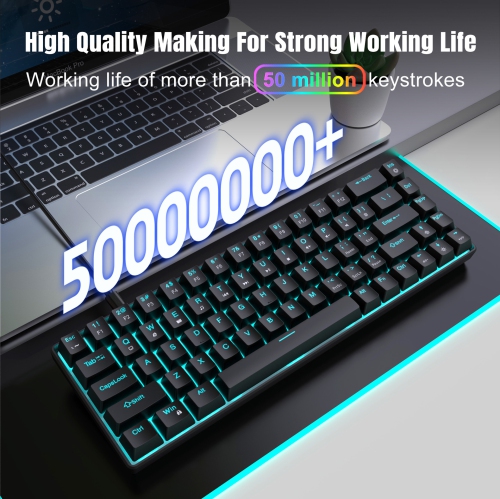 68-key mechanical gaming keyboard with plug-in shaft design and two-color injection keycaps with ice blue light