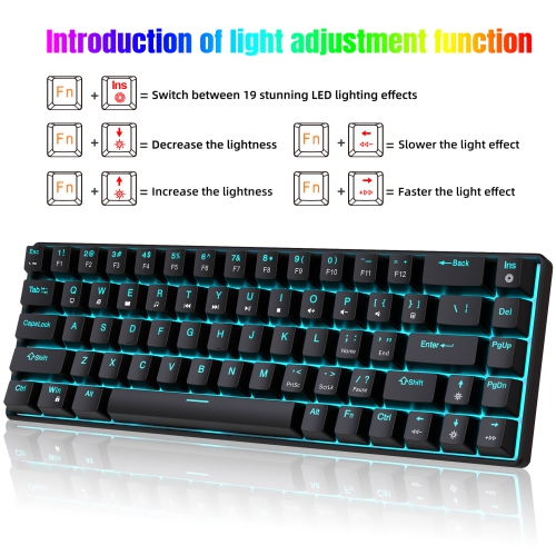68-key mechanical gaming keyboard with plug-in shaft design and two-color injection keycaps with ice blue light