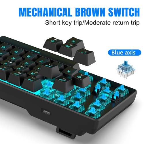 68-key mechanical gaming keyboard with plug-in shaft design and two-color injection keycaps with ice blue light