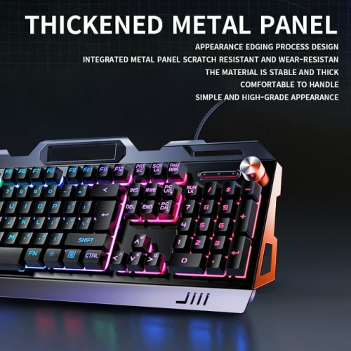 Mechanical feel metal wired keyboard black rainbow light - wired [single keyboard]