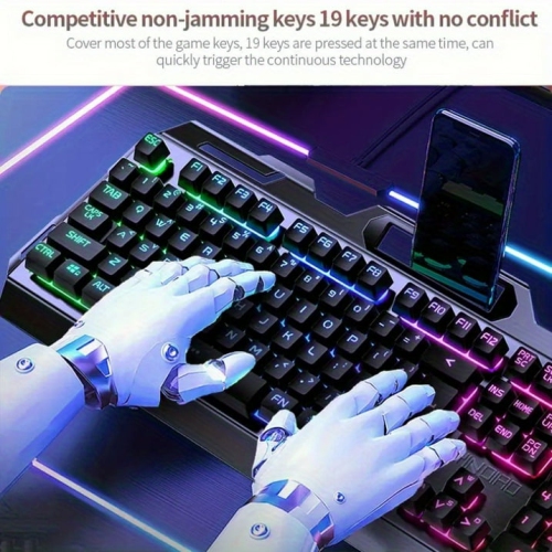 Mechanical feel metal wired keyboard black rainbow light - wired [single keyboard]