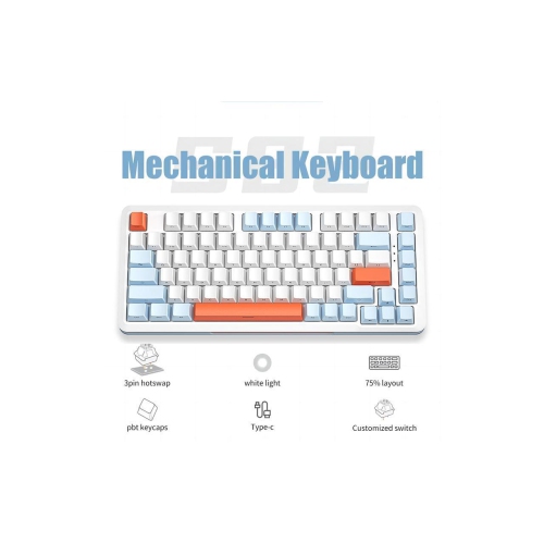 GREEN SCENIC  Side Engraved Glacier [Wired] White Light - Gaming Silver Axis Led Backlight Gaming Mechanical Keyboard In Orange