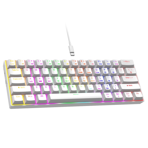 Mechanical Keyboard 61-key Blue Switch-White-Rainbow Light-ABS Keycaps-Wired