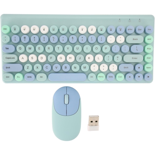 GREEN SCENIC  Keyboard And Mouse Combo, Retro Color Round Keycap 86 Keys Keyboard With 2.4G Mouse, Ergonomic Design, for Laptops (Blue)
