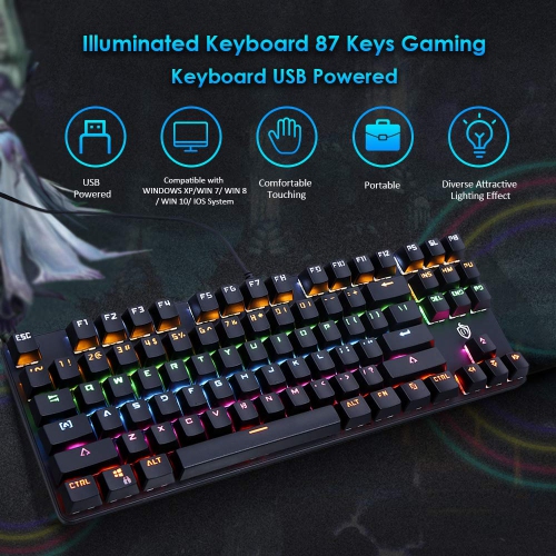 Mechanical keyboard 87 keys wired USB gaming e-sports mechanical keyboard blue axis-pink