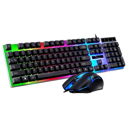 Wired Ergonomic Gaming Keyboard and Mouse, Multicolor Rainbow LED Backlight Mechanical Feel USB Wired Gaming Keyboard and Mouse Combo Black