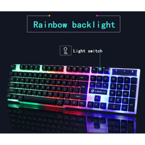 Wired Ergonomic Gaming Keyboard and Mouse, Multicolor Rainbow LED Backlight Mechanical Feel USB Wired Gaming Keyboard and Mouse Combo Black