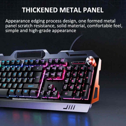 Mechanical feel metal wired keyboard [Black orange light-wired keyboard + mouse + headset]