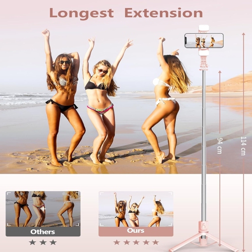 Selfie Stick with Light, 45'' Selfie Stick Tripod with Wireless Remote, Portable Travel Phone Tripod Compatible with iPhone 15 Pro Max/15/14