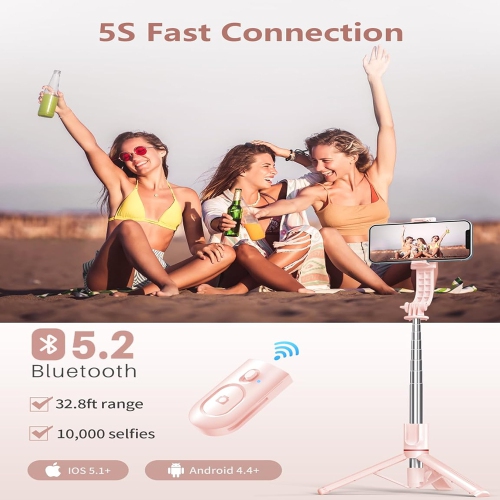 Selfie Stick with Light, 45'' Selfie Stick Tripod with Wireless Remote, Portable Travel Phone Tripod Compatible with iPhone 15 Pro Max/15/14