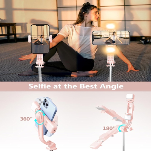 Selfie Stick with Light, 45'' Selfie Stick Tripod with Wireless Remote, Portable Travel Phone Tripod Compatible with iPhone 15 Pro Max/15/14