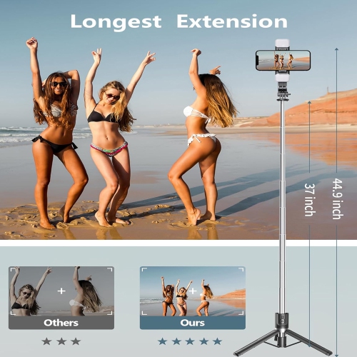 Tripod with Light, 45" Selfie Stick with Wireless Remote, Portable Phone Tripod Compatible with iPhone 16/15 Pro Max/15/14 Pro/14/13, Samsung S22/