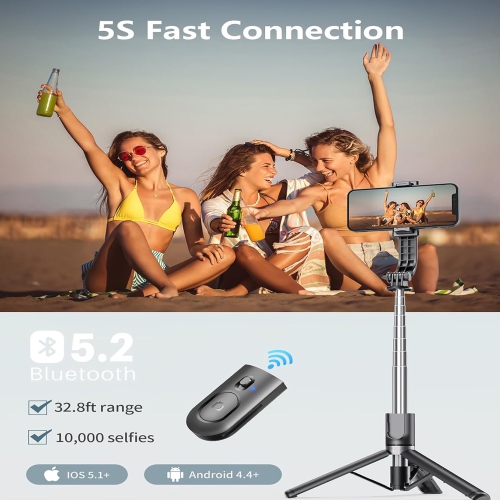 Tripod with Light, 45" Selfie Stick with Wireless Remote, Portable Phone Tripod Compatible with iPhone 16/15 Pro Max/15/14 Pro/14/13, Samsung S22/