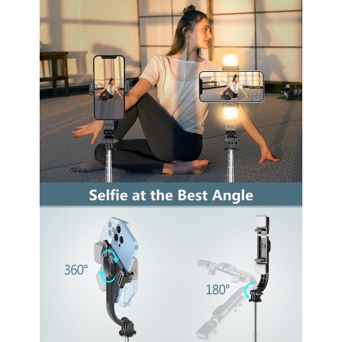 Tripod with Light, 45" Selfie Stick with Wireless Remote, Portable Phone Tripod Compatible with iPhone 16/15 Pro Max/15/14 Pro/14/13, Samsung S22/