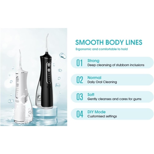 Professional Wireless IPX7 Waterproof Oral Flosser - 4 Modes, 1400-1800 Pulses/Minute, 300ml Water Tank, 4 Nozzles for Braces and Sensitive Teeth