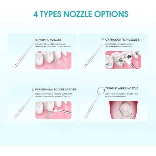 Professional Wireless IPX7 Waterproof Oral Flosser - 4 Modes, 1400-1800 Pulses/Minute, 300ml Water Tank, 4 Nozzles for Braces and Sensitive Teeth