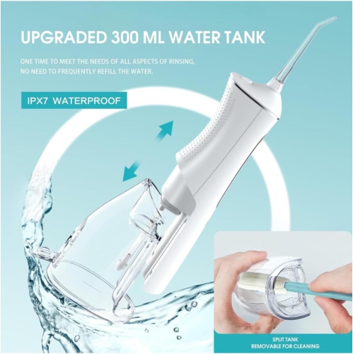 Professional Wireless IPX7 Waterproof Oral Flosser - 4 Modes, 1400-1800 Pulses/Minute, 300ml Water Tank, 4 Nozzles for Braces and Sensitive Teeth