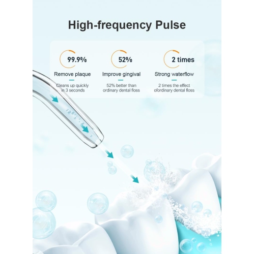 Premium Electric IPX7 Waterproof Oral Flosser with 0.5mm Ultra-fine Water Stream, Adjustable Pressure, 360° Nozzle and Long Battery Life for Deep