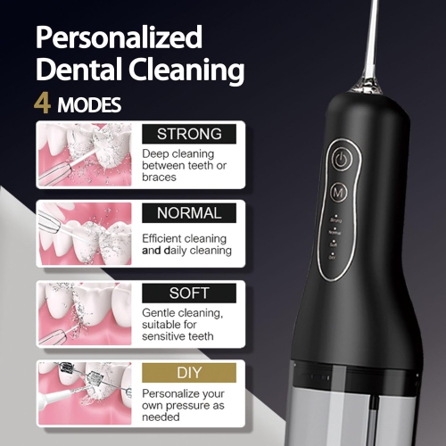 Portable Waterproof Electric Water Flosser Water Rinse Oral Whitening Instrument Oral Cleaning Water Flosser with 3 Modes 4 Nozzles Rechargeable