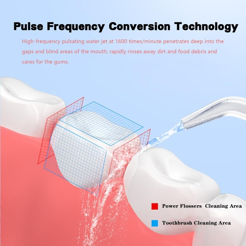Dental irrigator, oral irrigator, IPX7 waterproof, includes 4 function nozzles, 3 water pressure modes, USB charging, up to 30 days of use, water